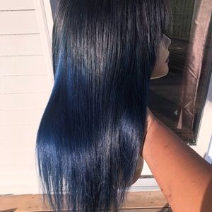 Lace closure wig custom color-blue 18”